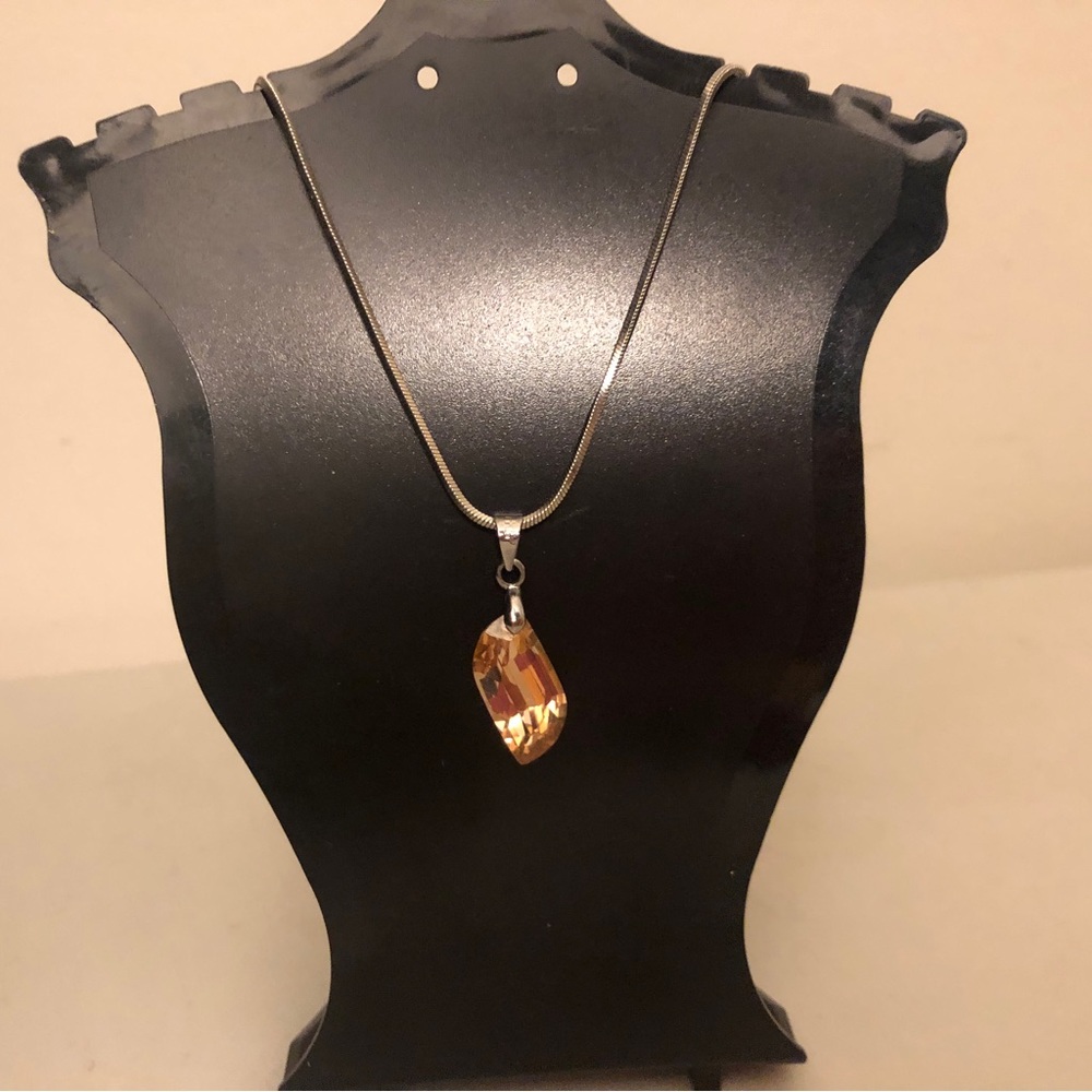 Citrine Gemstone Pendant Necklace on Silver Snake Chain